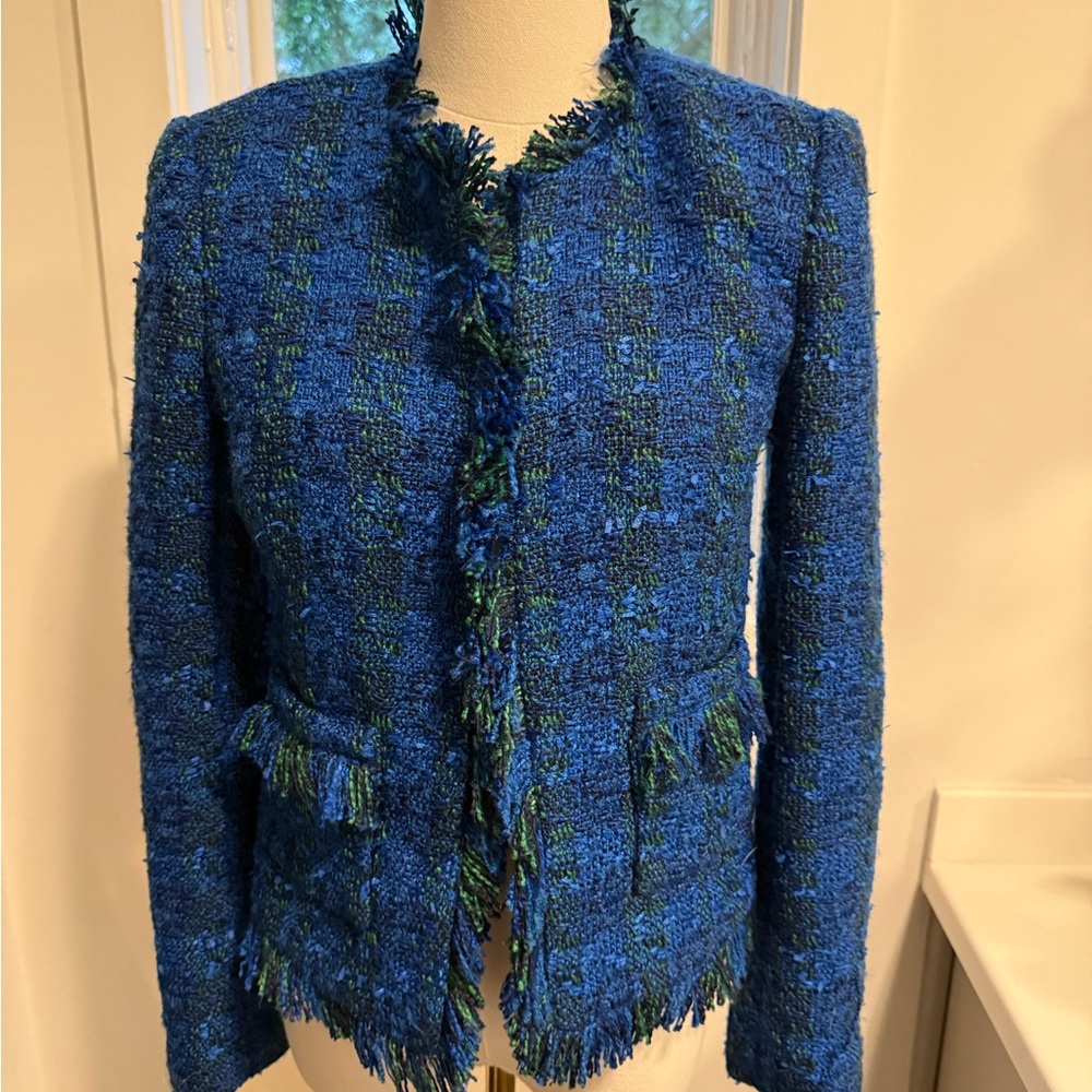 L'AGENCE Blue and Green Tweed Blazer